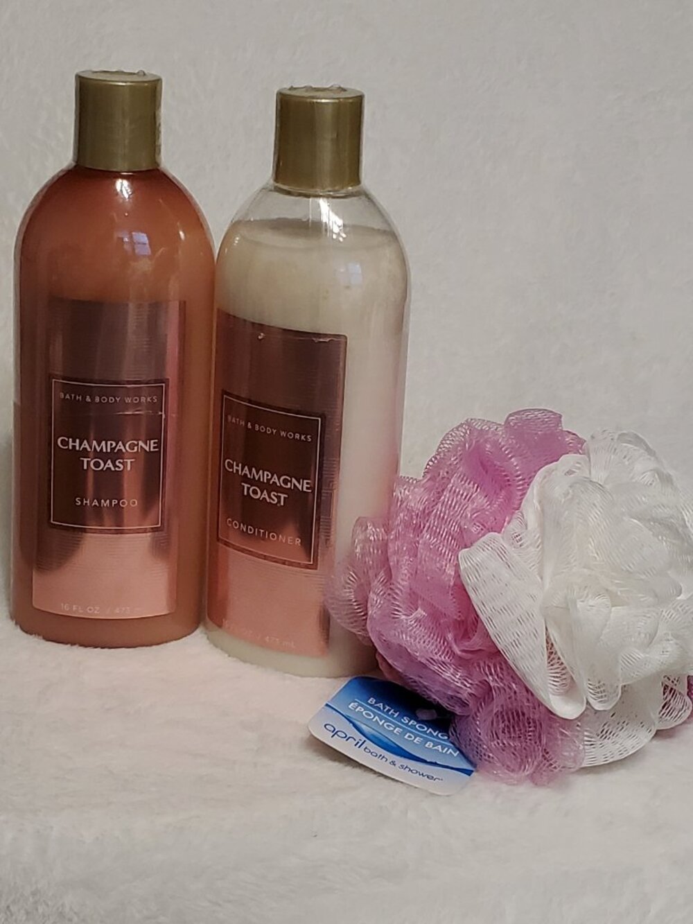 Champagne Toast BBW 16 oz. shampoo & conditioner & sponge factory sealed! NWT!
